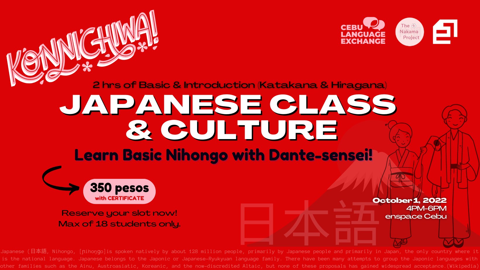 JAPANESE CLASS  & CULTURE with Nihongo-sensei